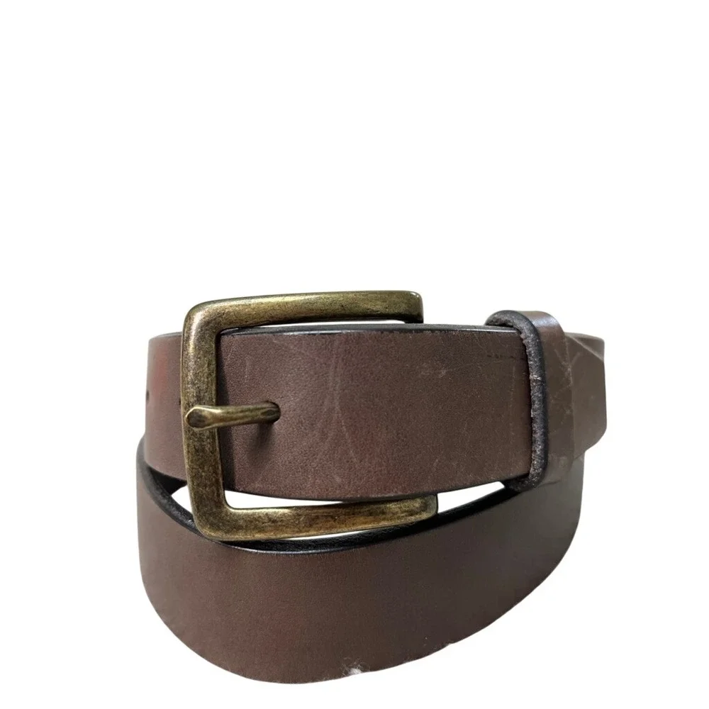 Eddie Bauer Mens Brown Leather Belt Made in Italy Brass Buckle Size 36 38